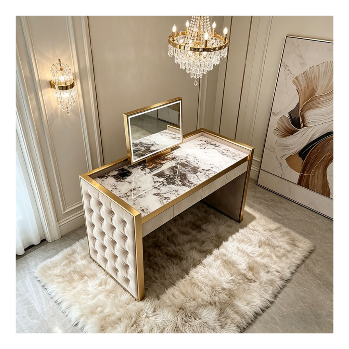 Marble Tufted Vanity Table